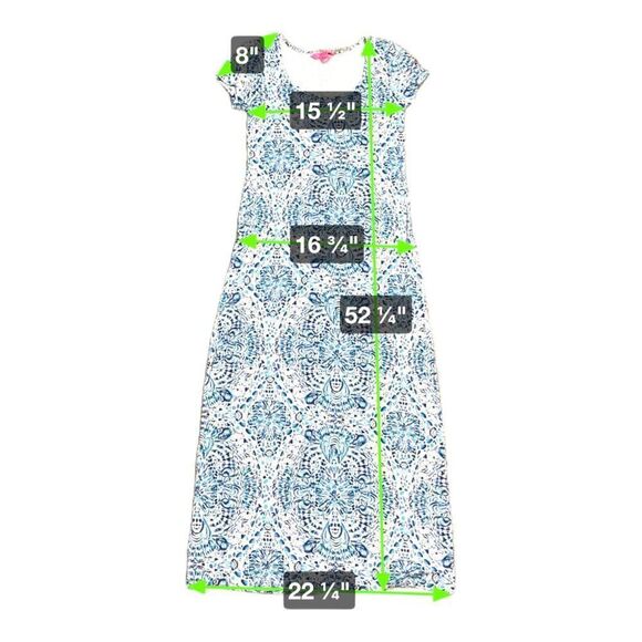 Lilly Pulitzer Women's S Blue & White Boho Printed Maxi Dress Short Sleeve Long - Picture 5 of 5